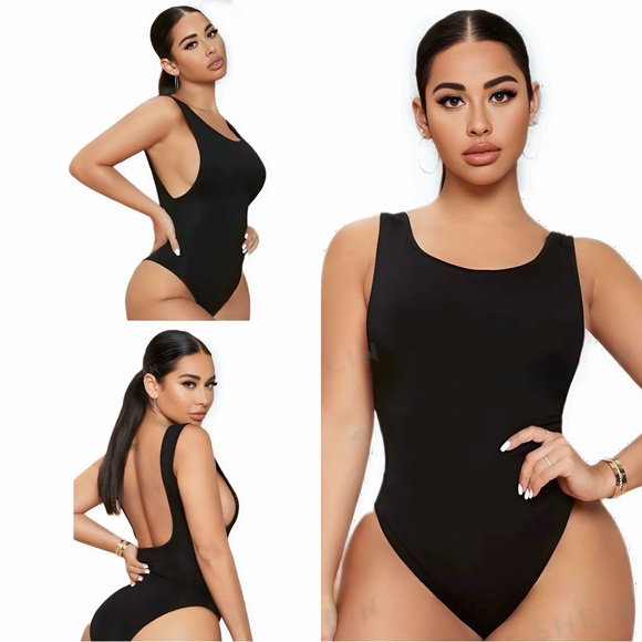 SHEIN Tops - SHEIN SXY Solid Tank Bodysuit Backless Sleeveless Bodycon – Black, XS, NWT